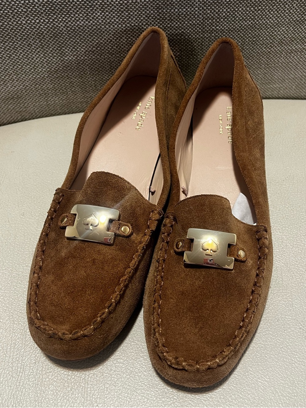 Kate Spade Carmen Brown Suede Loafers with Gold Hardware Women’s Size 10